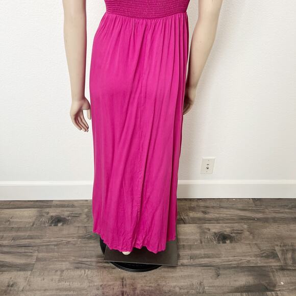 [Anrabess] Bright Pink Smocked V-Neck Double Slit Maxi Dress NWT Size Large L - Picture 10 of 12